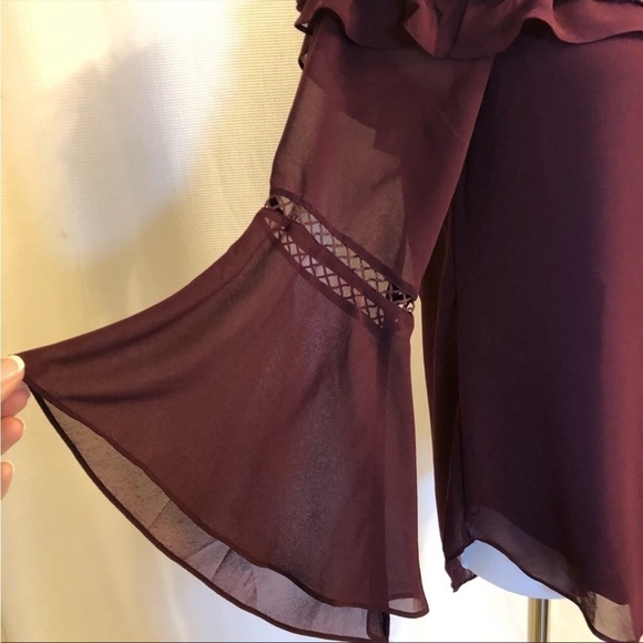 WHBM Burgundy Flowy Crochet Trim Blouse Sz M EUC - Picture 3 of 8
